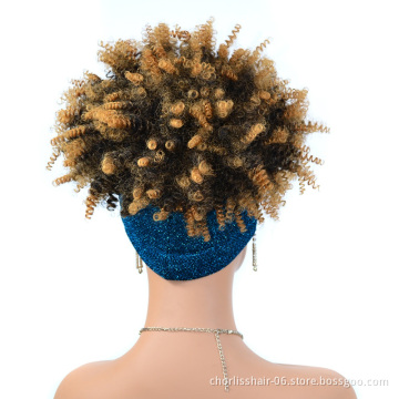 Wholesale Natural Blonde Black Heat Resistant Kinky Curly Afro Short Wig Synthetic Hair Women's Headband Wigs For Black Women
